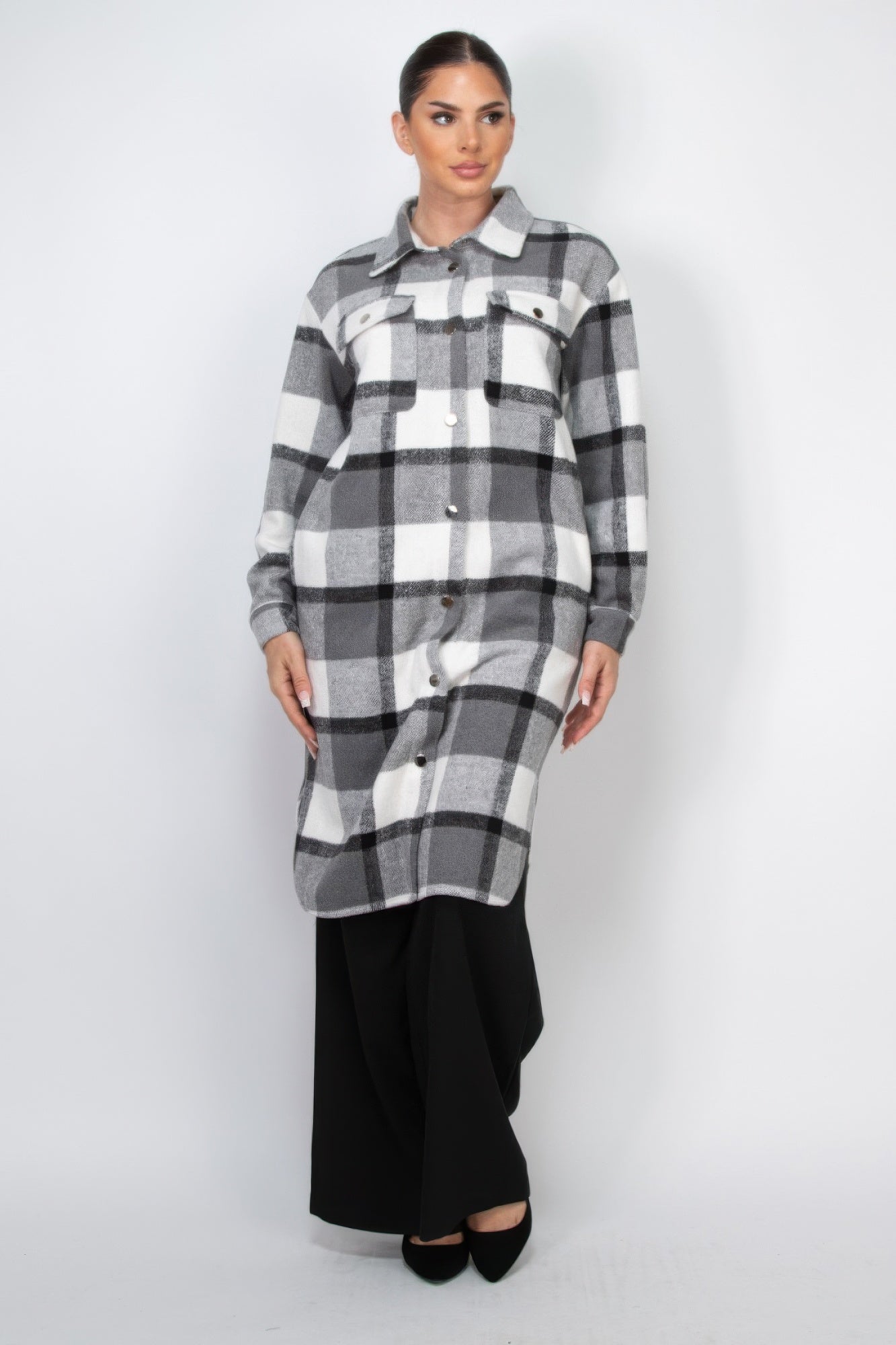 Plaid Buttoned Shacket Coat - Goddess Vibes