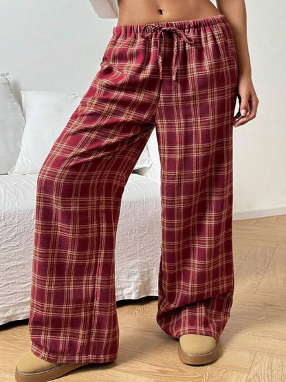Plaid Drawstring Wide Leg Pants - Goddess Vibes