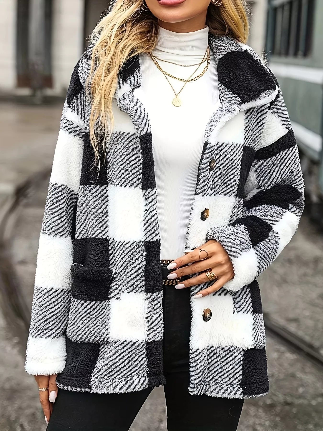 Plaid Sherpa Button - Down Outerwear - Crowned Energy CO.