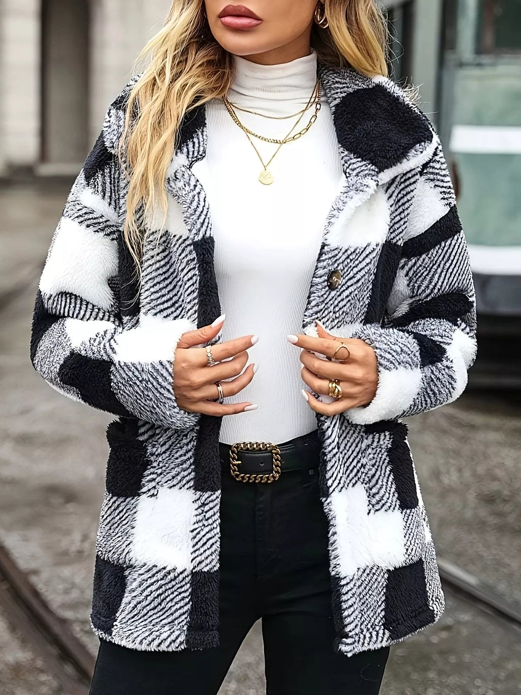 Plaid Sherpa Button - Down Outerwear - Crowned Energy CO.