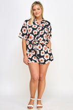 Plus Button Down Shirt And Shorts Set - Crowned Energy CO.