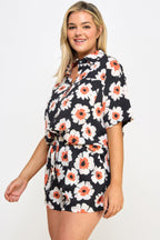 Plus Button Down Shirt And Shorts Set - Crowned Energy CO.