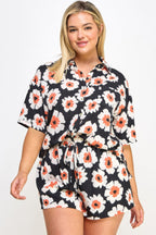 Plus Button Down Shirt And Shorts Set - Crowned Energy CO.