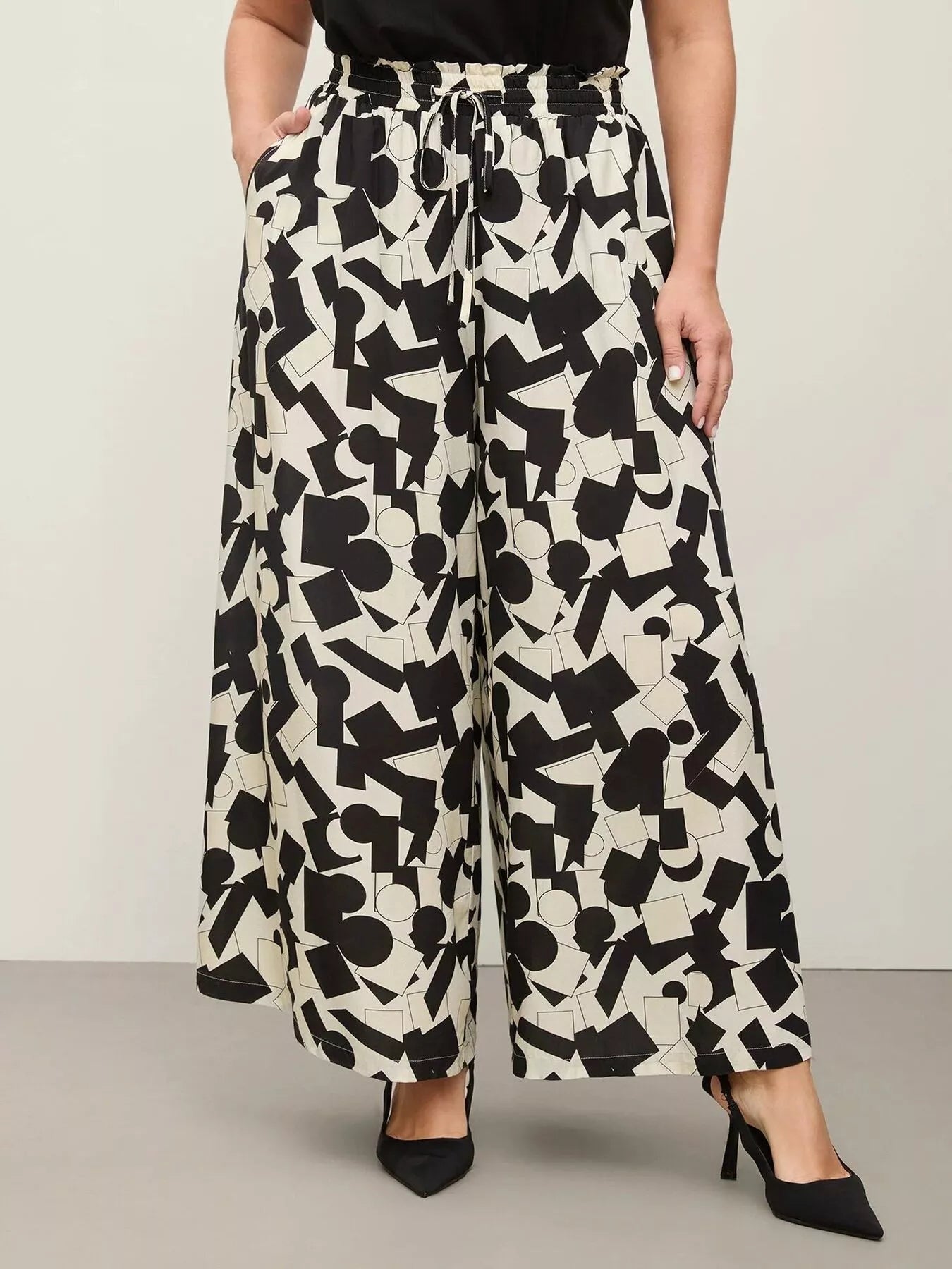 Plus Size Abstract Print Wide Leg Pants - Crowned Energy CO.
