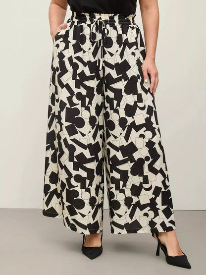 Plus Size Abstract Print Wide Leg Pants - Crowned Energy CO.