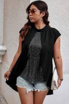Plus Size Asymmetrical Hem Sparkly Patchwork Shirt - Goddess Vibes