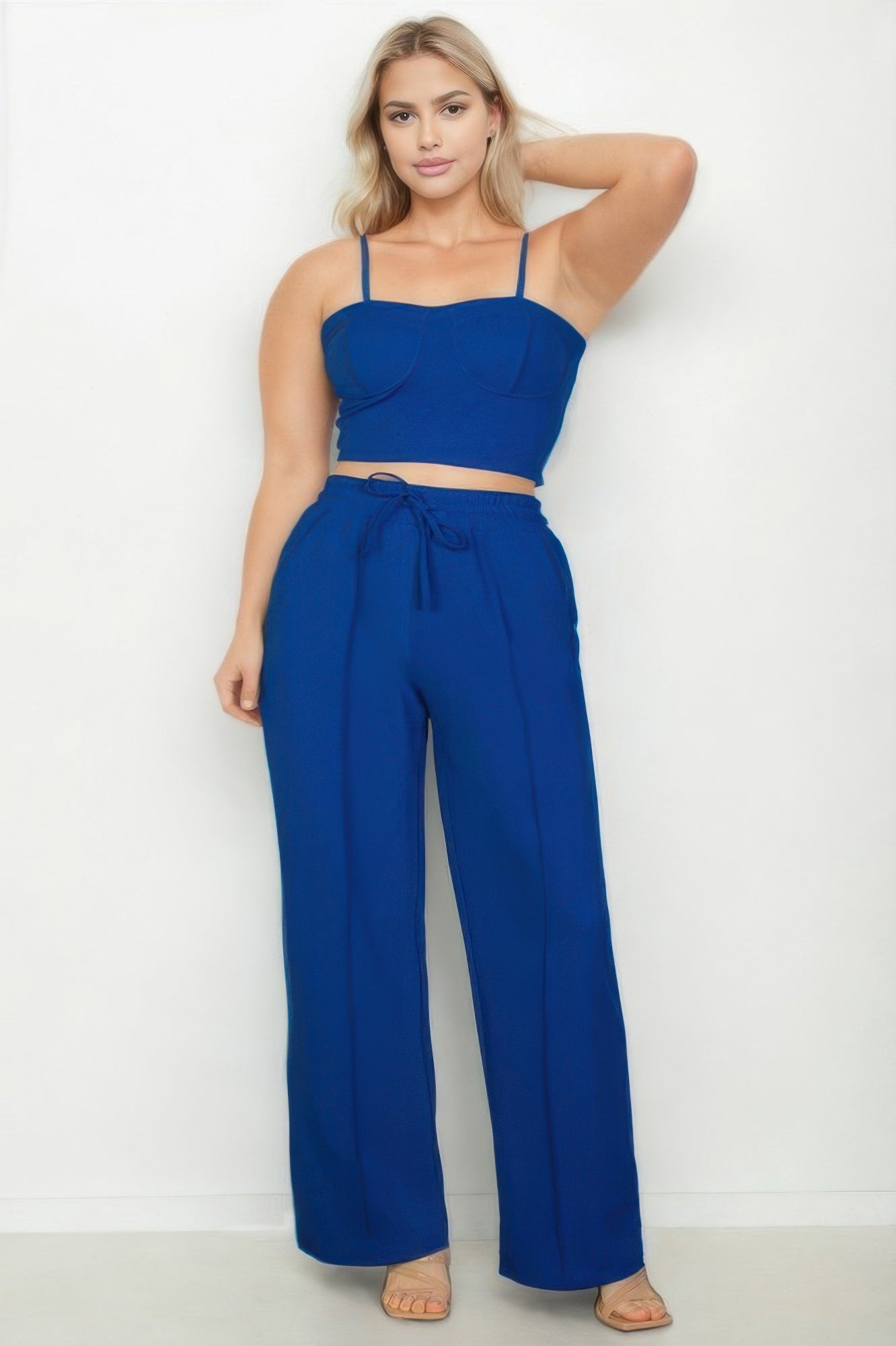 Plus Size Bustier Crop Cami Top & Slant Pocket Straight Pants - Goddess Vibes