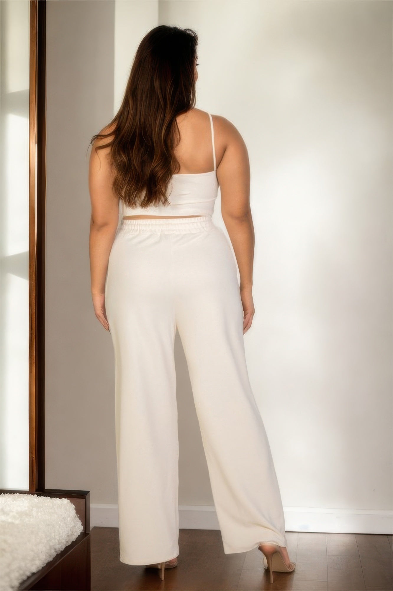 Crowned Energy CO. Khaki Tan / 1XL CCWHOLESALECLOTHING OUTFIT SET Plus Size Bustier Crop Cami Top & Slant Pocket Straight Pants