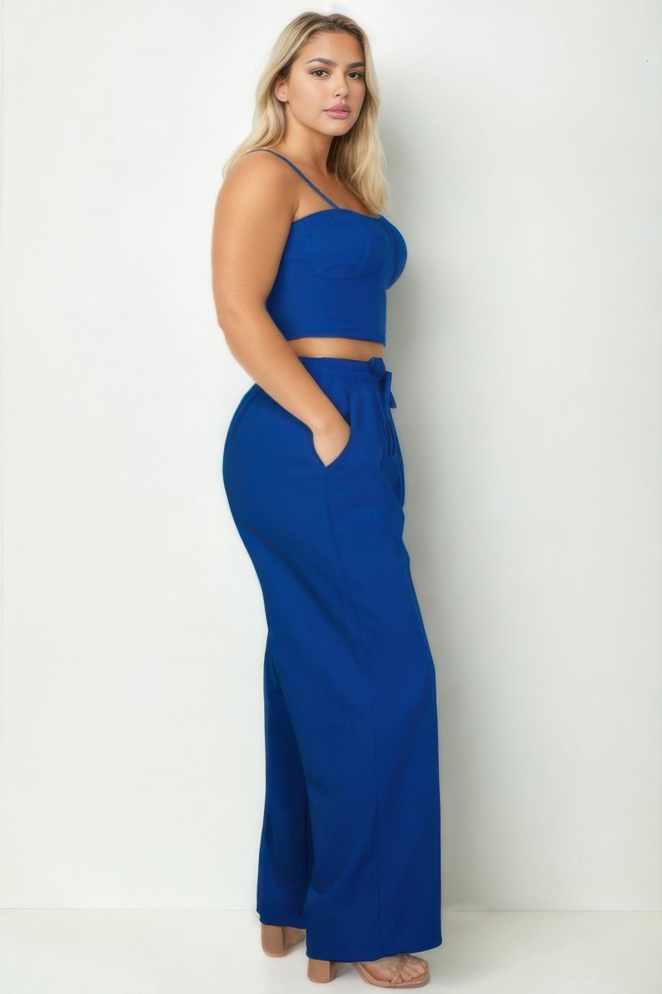 Plus Size Bustier Crop Cami Top & Slant Pocket Straight Pants - Goddess Vibes