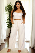 Plus Size Bustier Crop Cami Top & Slant Pocket Straight Pants - Goddess Vibes