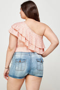 Plus Size Ditsy Floral One Shoulder Bodysuit - Crowned Energy CO.