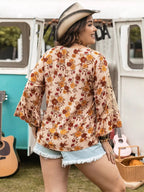 Plus Size Floral Lace Detail V - Neck Blouse - Goddess Vibes