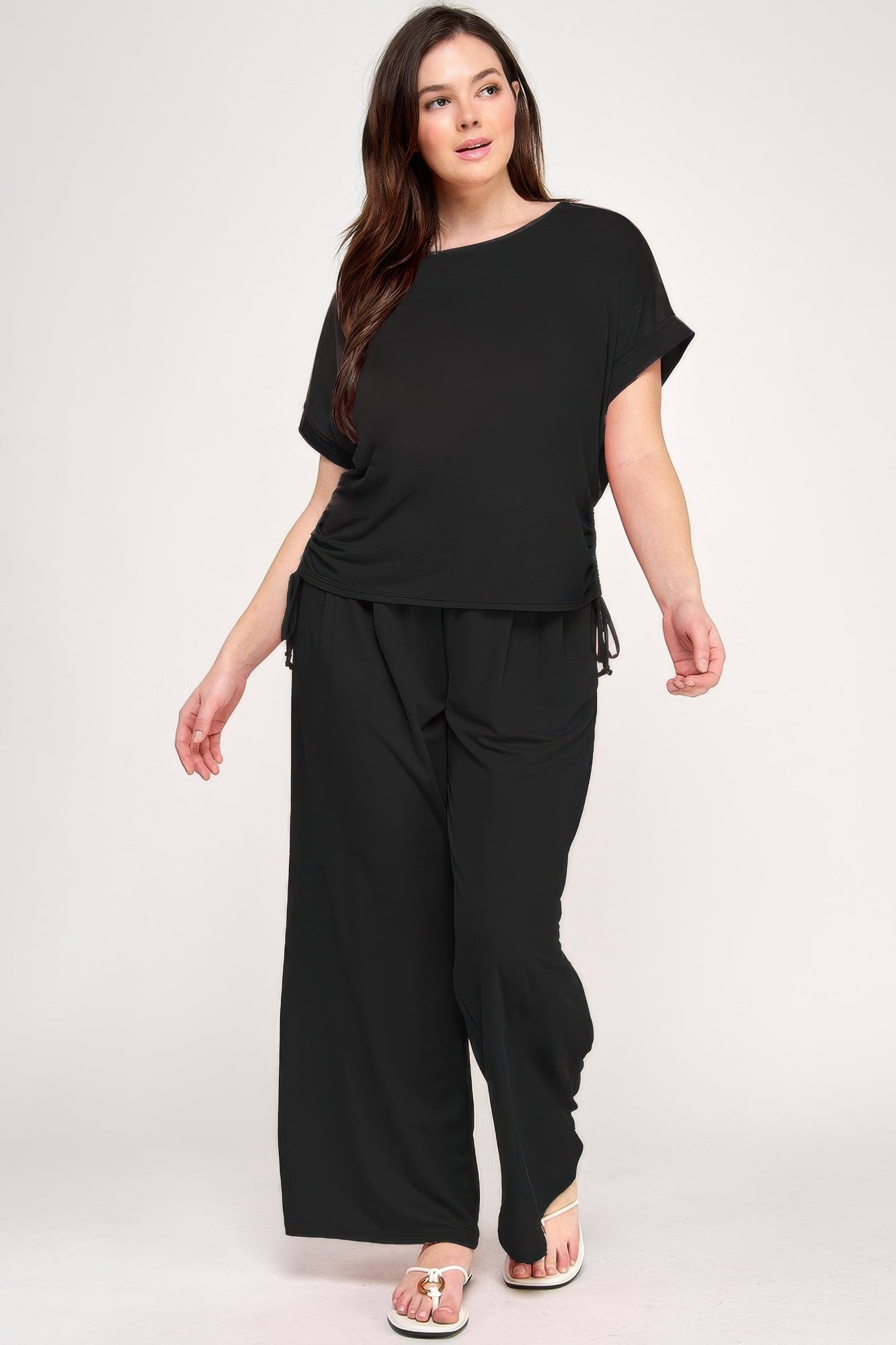 Plus Size Knit Linen Pleated Wide Leg Pants - Crowned Energy CO.