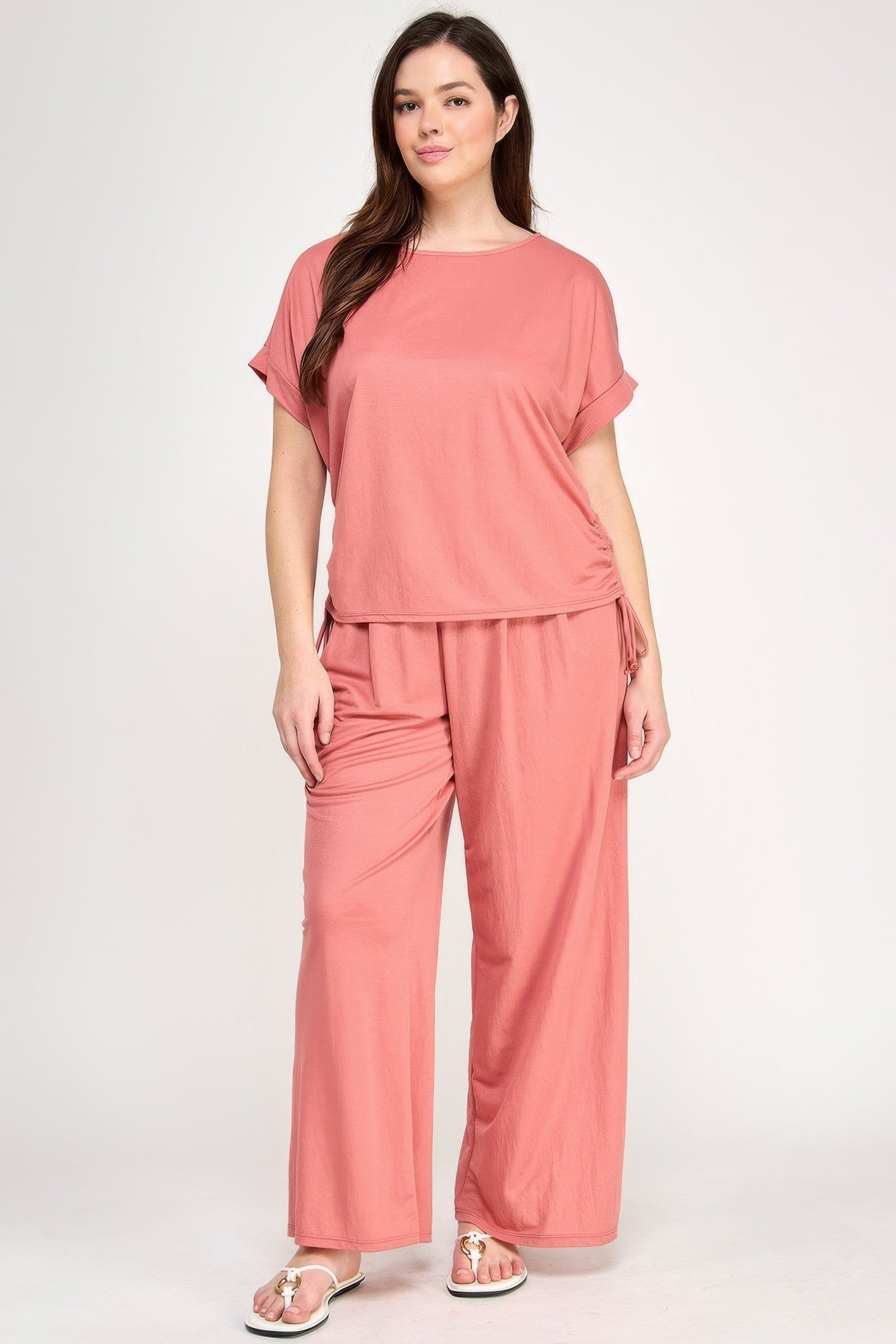 Plus Size Knit Linen Pleated Wide Leg Pants - Crowned Energy CO.