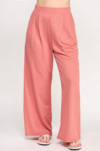 Plus Size Knit Linen Pleated Wide Leg Pants - Crowned Energy CO.