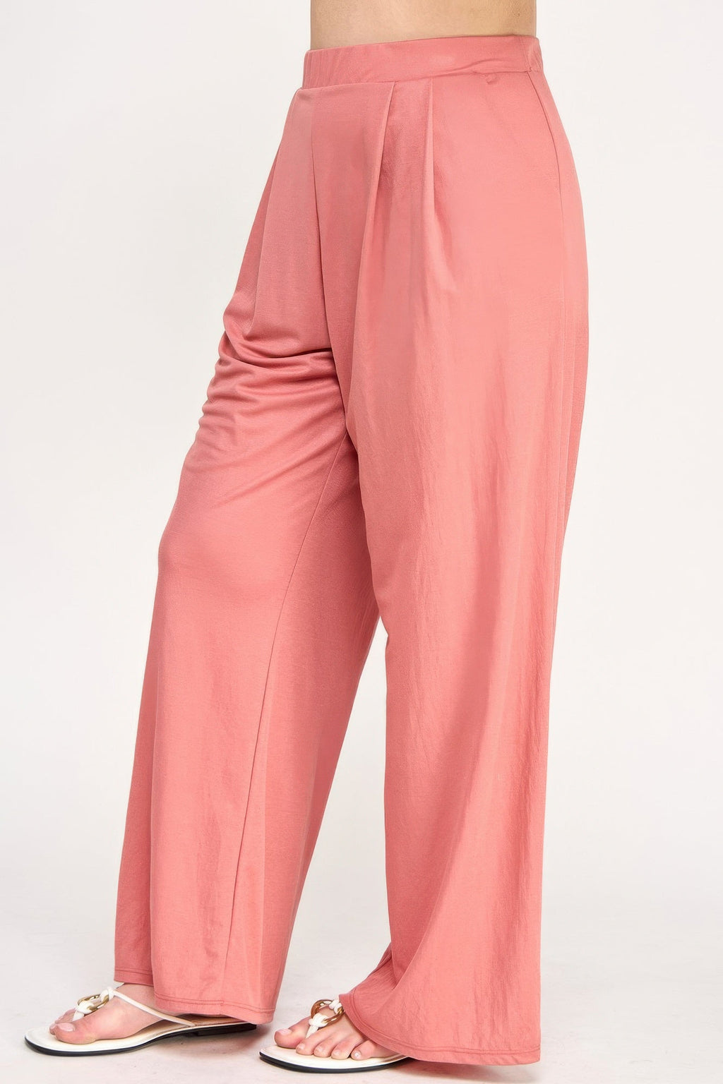 Plus Size Knit Linen Pleated Wide Leg Pants - Crowned Energy CO.