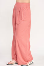 Plus Size Knit Linen Pleated Wide Leg Pants - Crowned Energy CO.