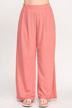 Plus Size Knit Linen Pleated Wide Leg Pants - Crowned Energy CO.