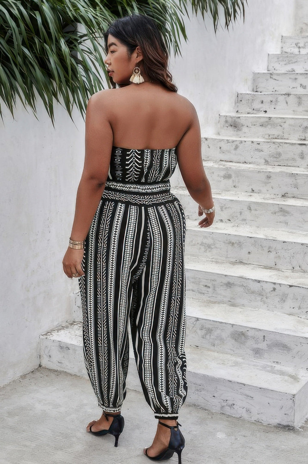 Plus Size Print Off Shoulder Sleeveless Jumpsuit - Goddess Vibes