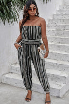 Plus Size Print Off Shoulder Sleeveless Jumpsuit - Goddess Vibes