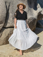 Plus Size Printed Tie Neck Half Sleeve Blouse - Goddess Vibes