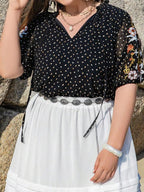 Plus Size Printed Tie Neck Half Sleeve Blouse - Goddess Vibes