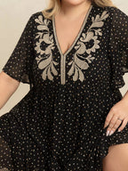 Plus Size Printed V - Neck Flutter Sleeve Maxi Dress - Goddess Vibes