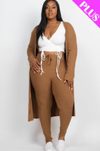 Plus Size Ribbed Long Cardigan & Leggings Set - Goddess Vibes