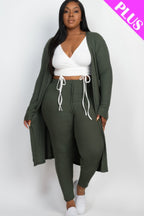 Plus Size Ribbed Long Cardigan & Leggings Set - Goddess Vibes