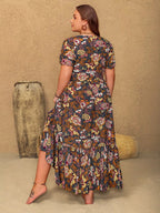 Plus Size V - Neck Short Sleeve Midi Dress - Goddess Vibes