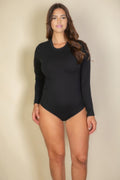 Crowned Energy CO. Black / 1XL CCWHOLESALECLOTHING Tops/Long Sleeve Tops Plus Solid Long Sleeve Round Neck Bodysuit
