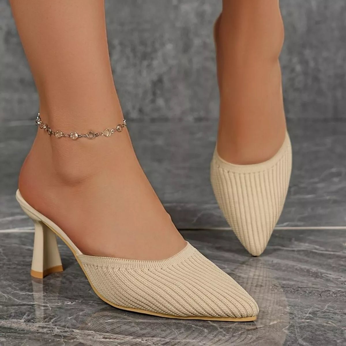 Crowned Energy CO. Beige / 35 Trendsi Shoes & Bags/Crossbody Bags Point Toe Block Heels Sandals