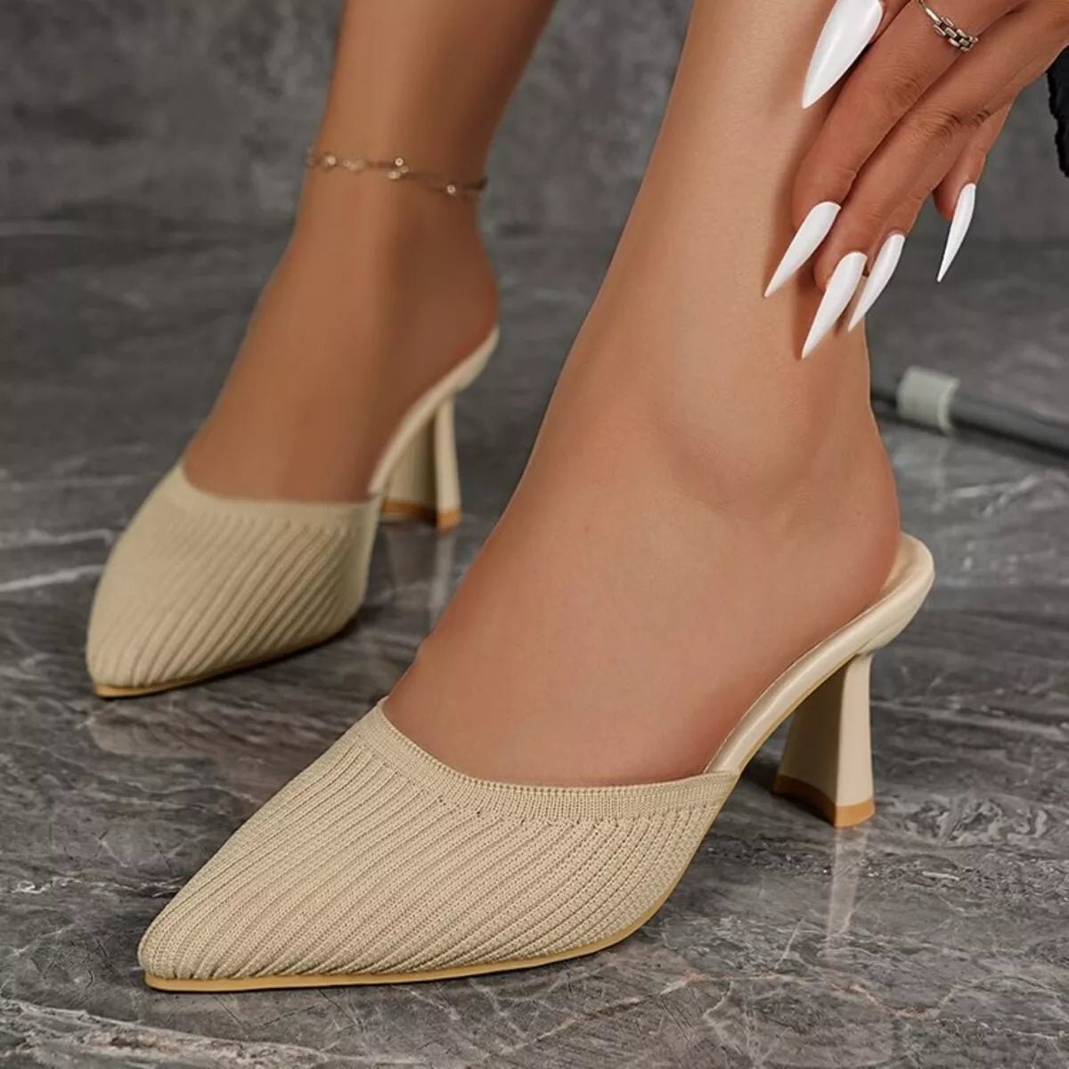 Crowned Energy CO. Beige / 35 Trendsi Shoes & Bags/Crossbody Bags Point Toe Block Heels Sandals