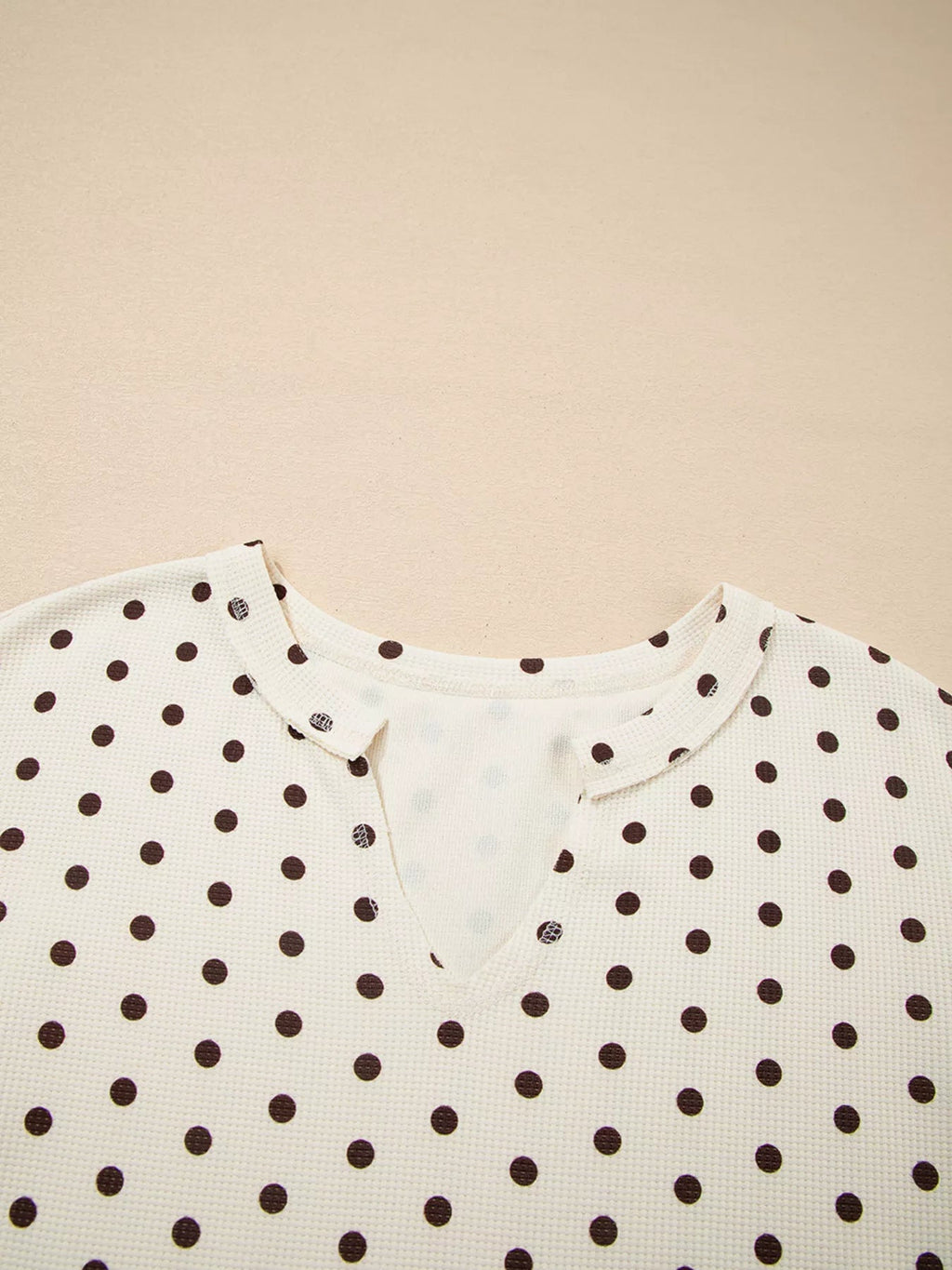 Crowned Energy CO. Dot / S Trendsi Loungewear & Sleepwear/Loungewear Polka Dot Notched Long Sleeve Top and Drawstring Joggers Lounge Set