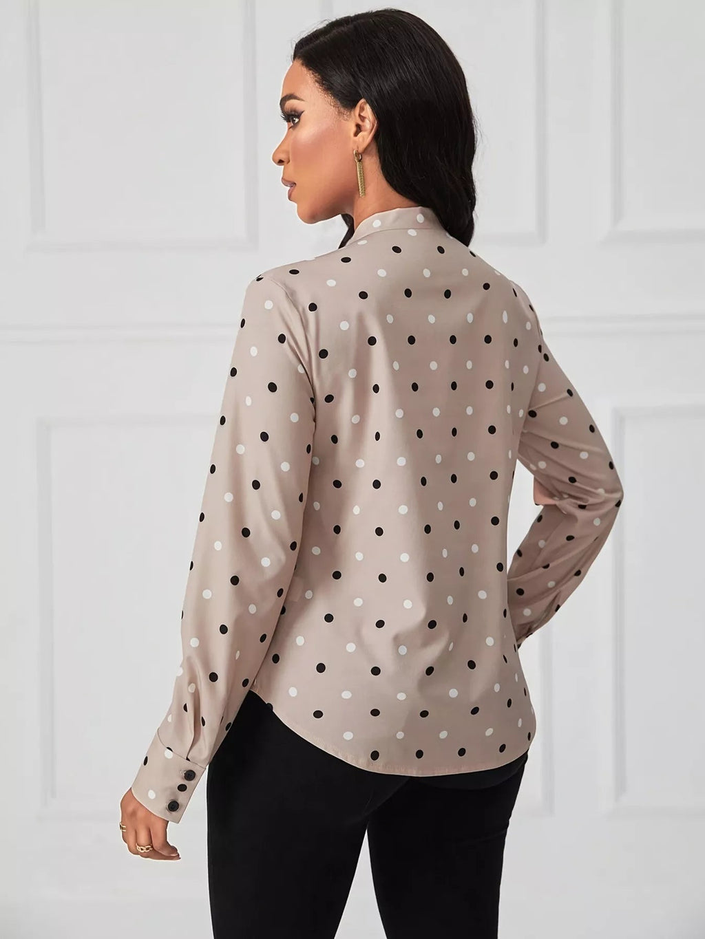 Polka Dot Tie Neck Blouse - Crowned Energy CO.