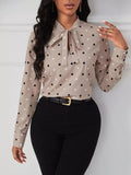 Polka Dot Tie Neck Blouse - Crowned Energy CO.