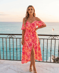 Printed Cold Shoulder Midi Cami Dress - Crowned Energy CO.