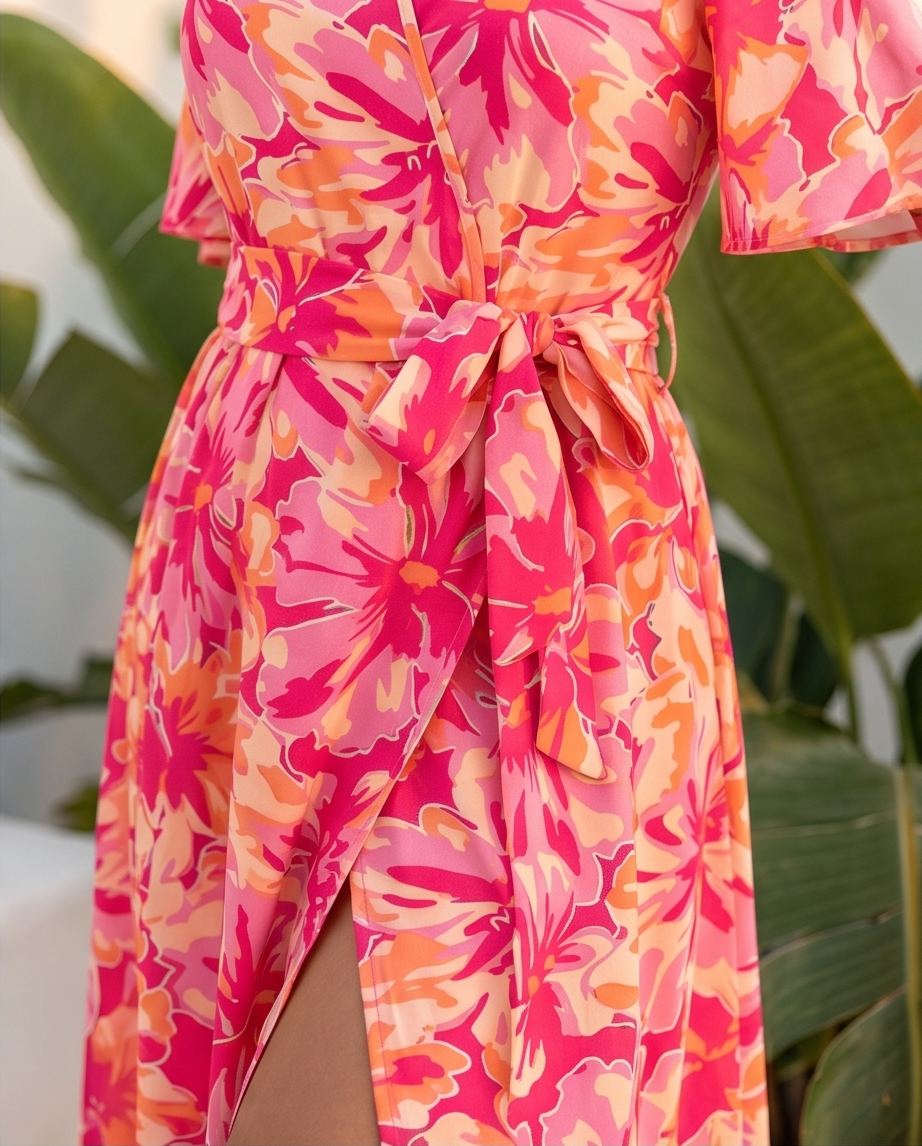 Printed Cold Shoulder Midi Cami Dress - Crowned Energy CO.