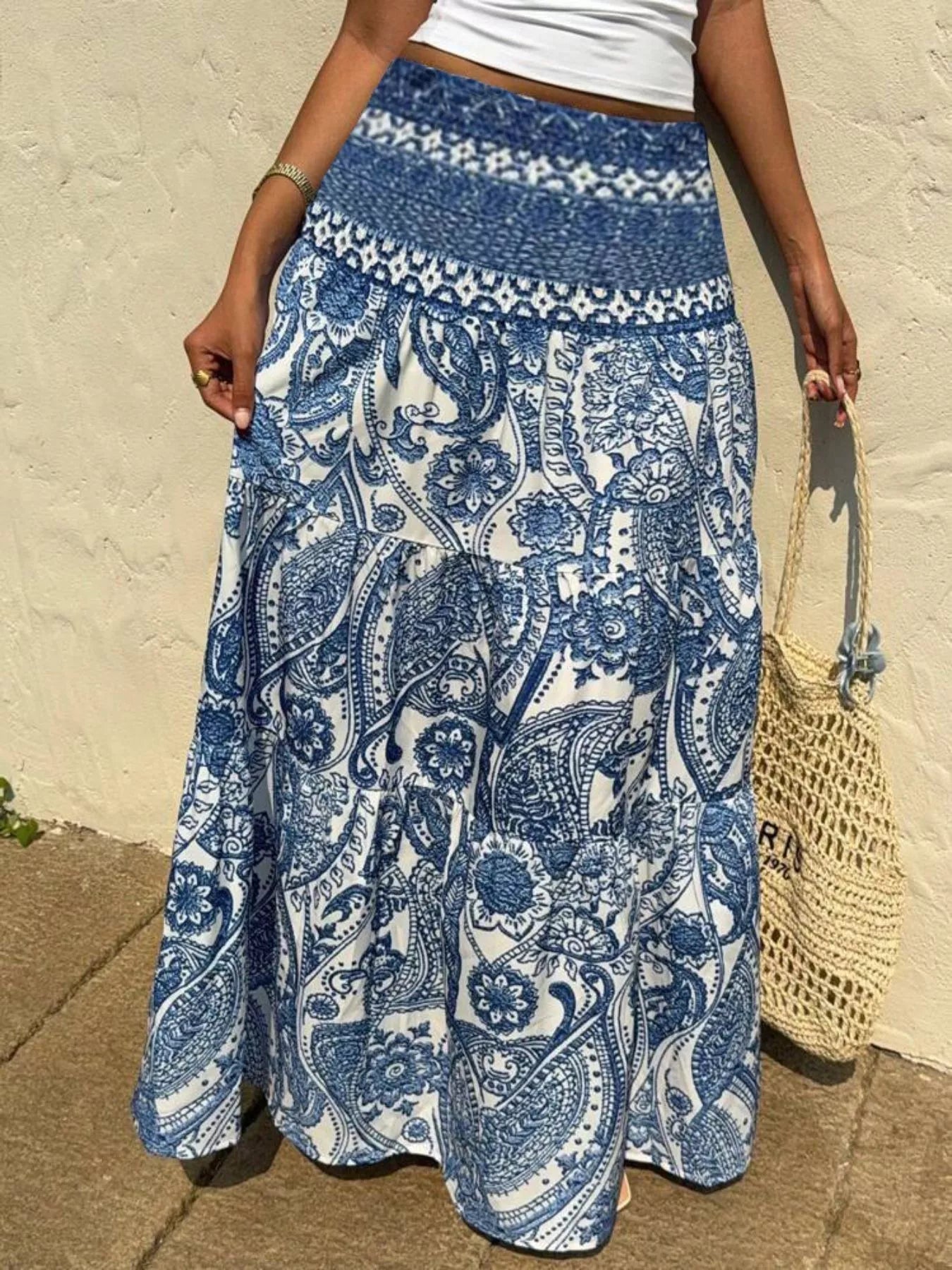 Printed High Waist Maxi Skirt - Crowned Energy CO.