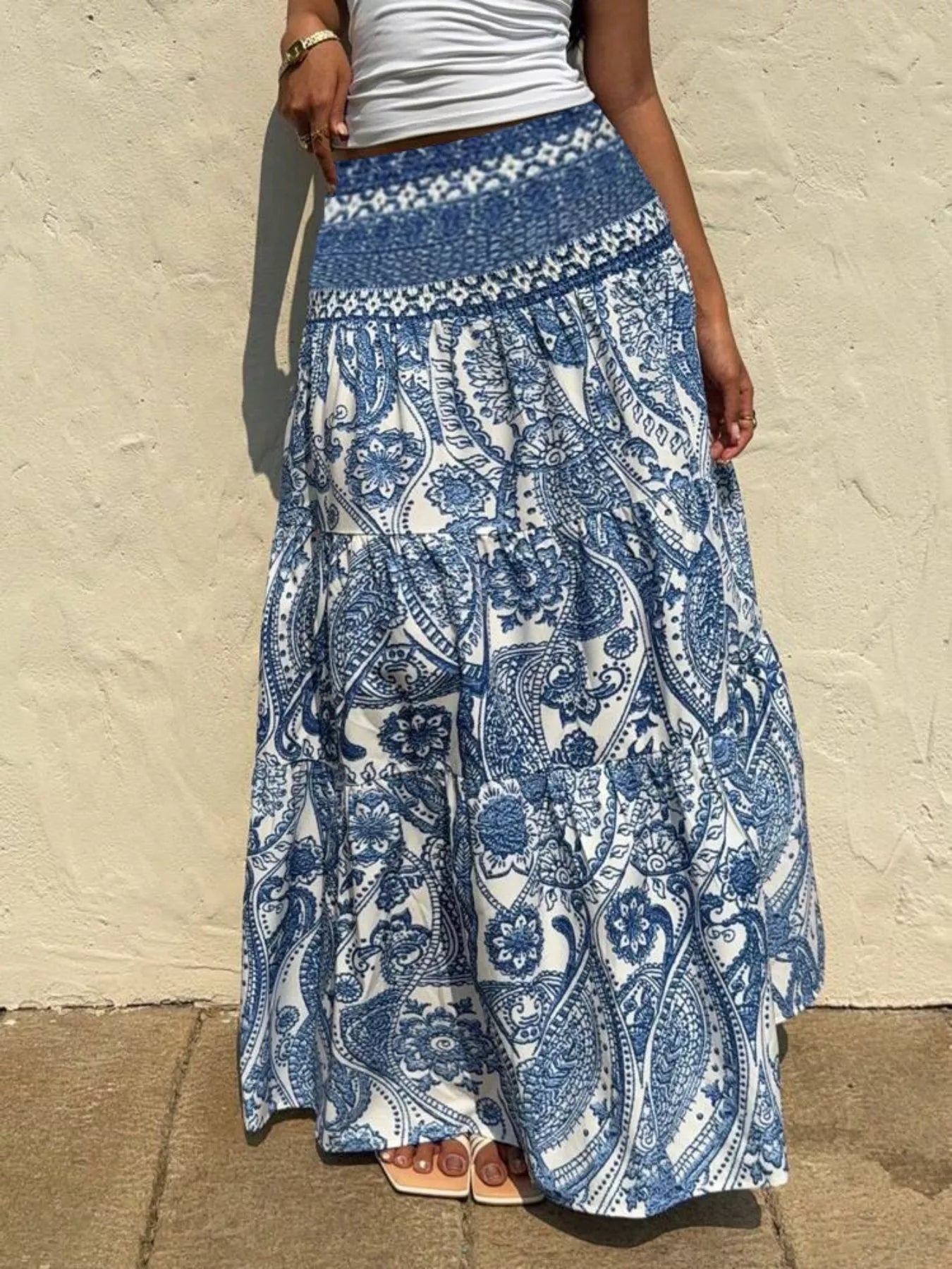 Printed High Waist Maxi Skirt - Crowned Energy CO.