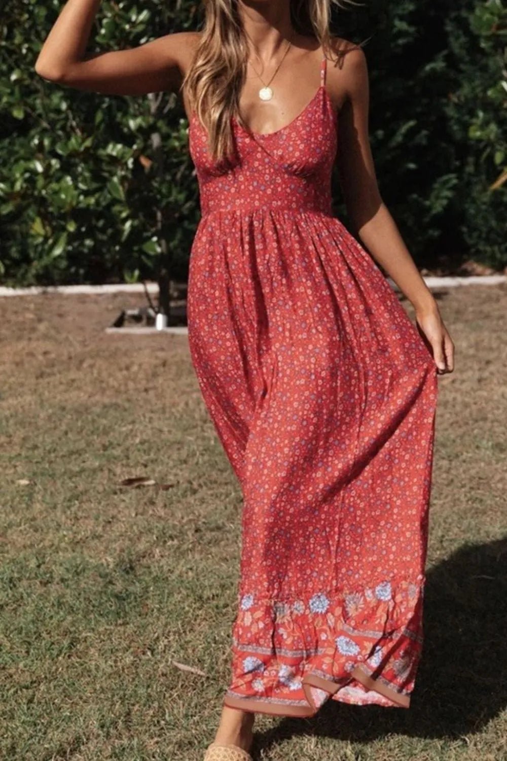 Crowned Energy CO. Deep Red / S Trendsi Dresses Printed Maxi Cami Dress