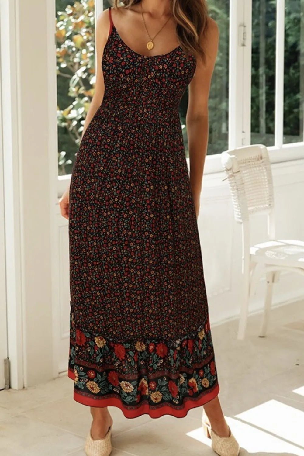 Crowned Energy CO. Black / S Trendsi Dresses Printed Maxi Cami Dress