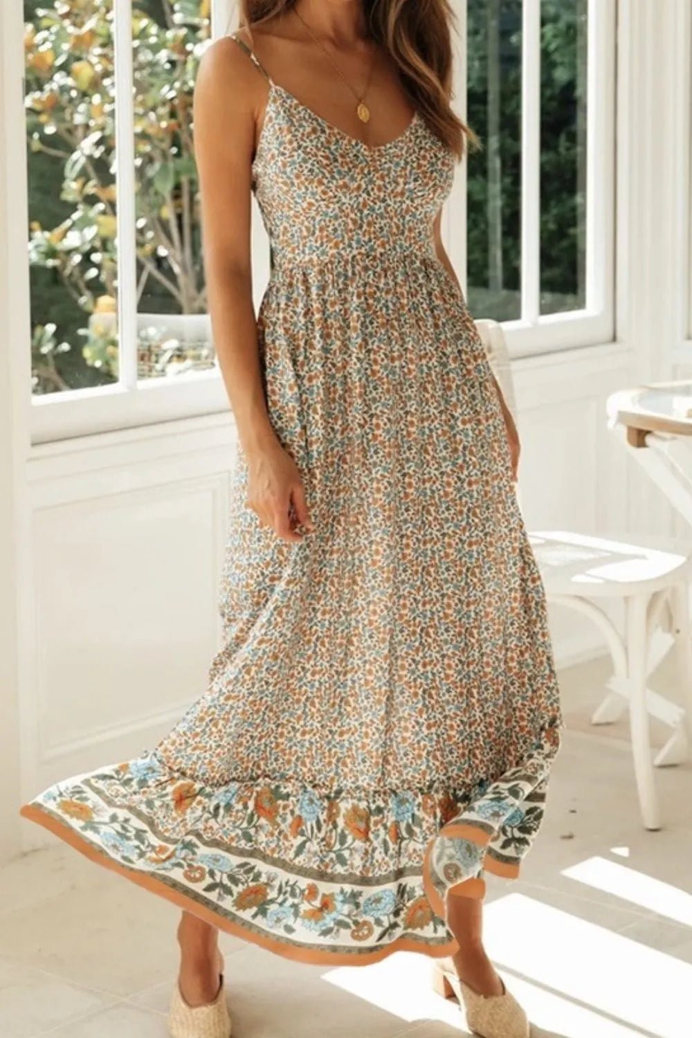 Crowned Energy CO. Deep Red / S Trendsi Dresses Printed Maxi Cami Dress