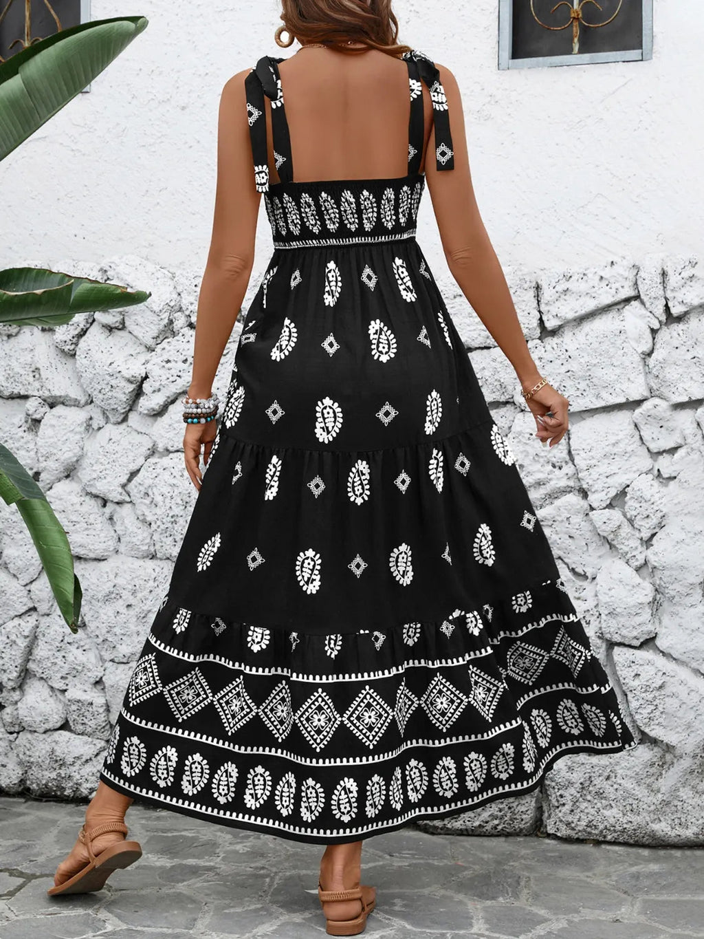 Crowned Energy CO. Black / S Trendsi Dresses Printed Square Neck Maxi Cami Dress
