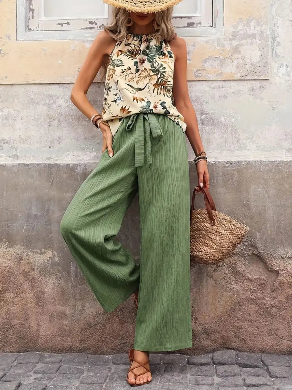 Printed Tank Top and Wide Leg Pants Set - Goddess Vibes