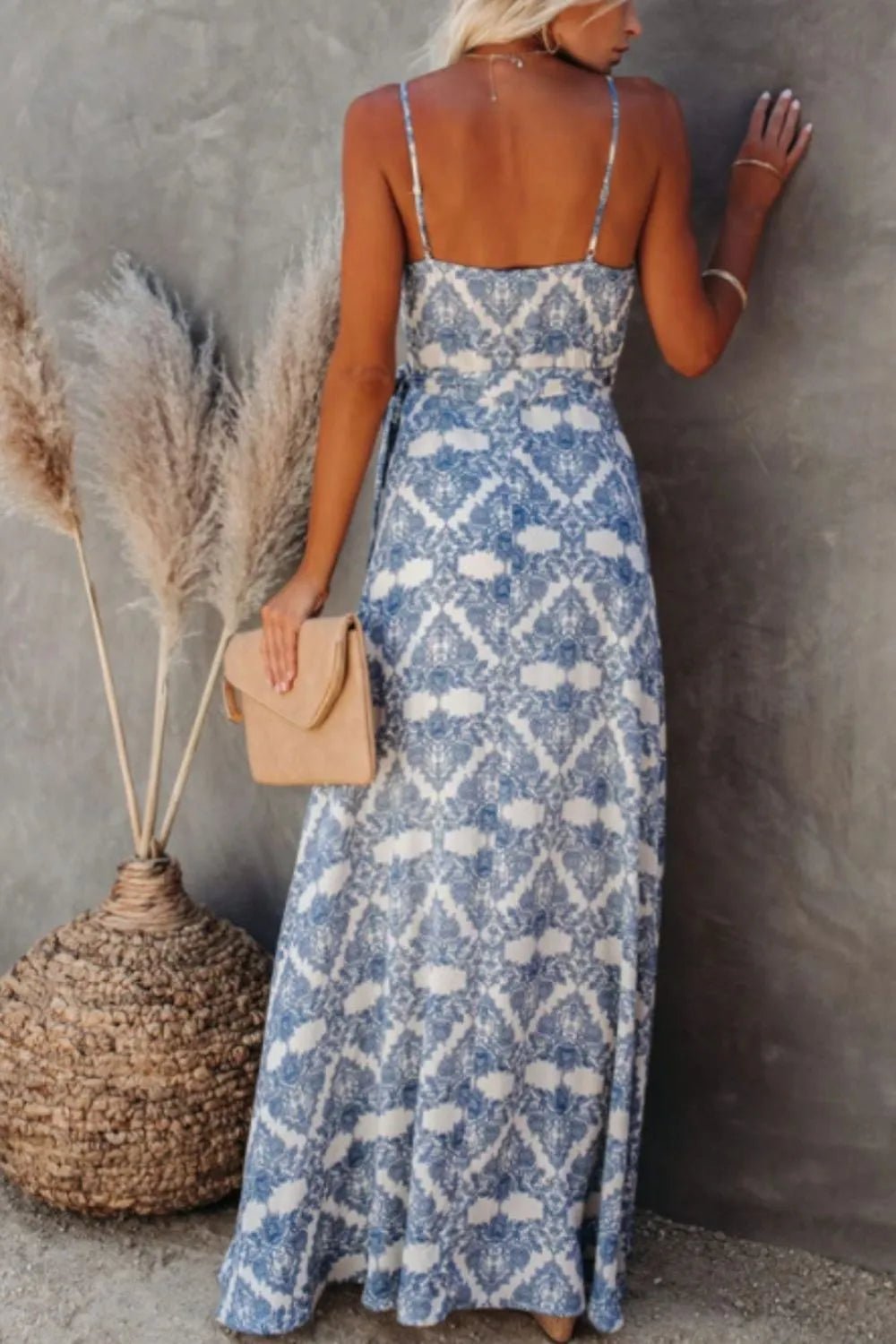 Printed Tied Maxi Cami Dress - Crowned Energy CO.