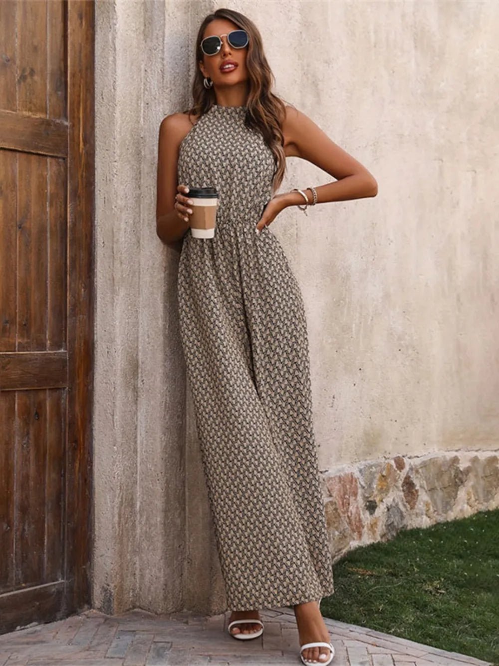Printed Wide Leg Sleeveless Jumpsuit - Crowned Energy CO.