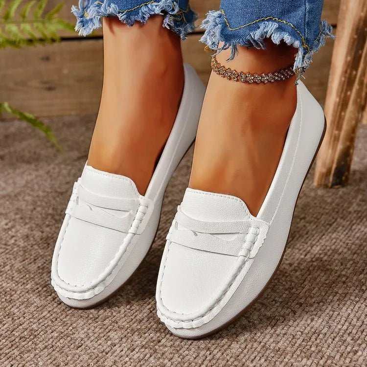 PU Leather Round Toe Flat Slip - Ons - Crowned Energy CO.
