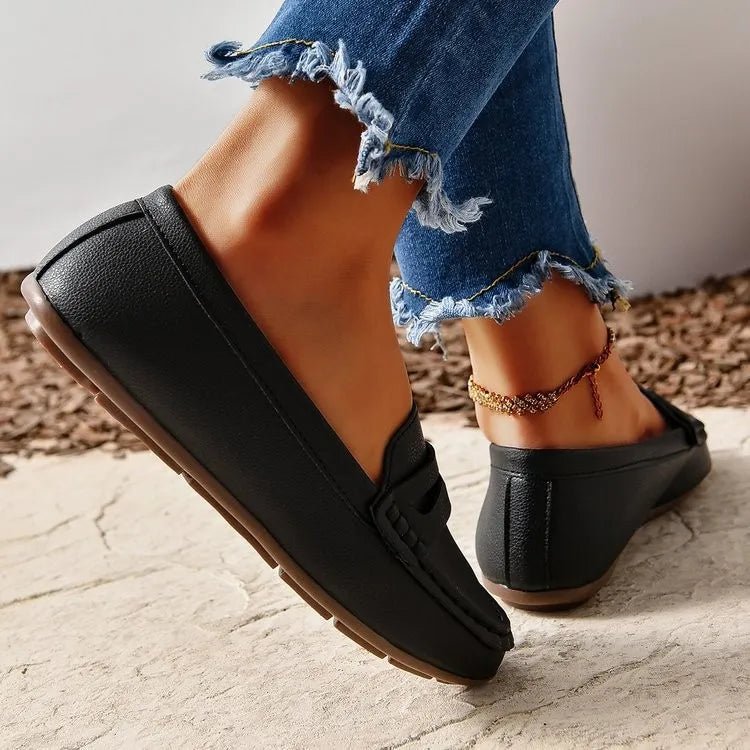 PU Leather Round Toe Flat Slip - Ons - Crowned Energy CO.