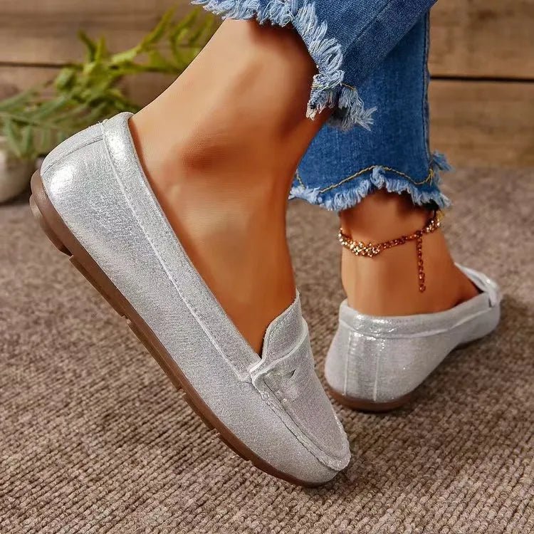 PU Leather Round Toe Flat Slip - Ons - Crowned Energy CO.